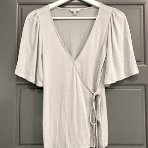 Lucky Brand Solid Sandwash Wrap Top, XS